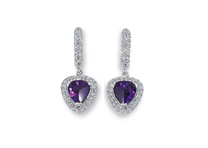 Rhodium Plated CZ Studded Gemstone Heart Shape Earring